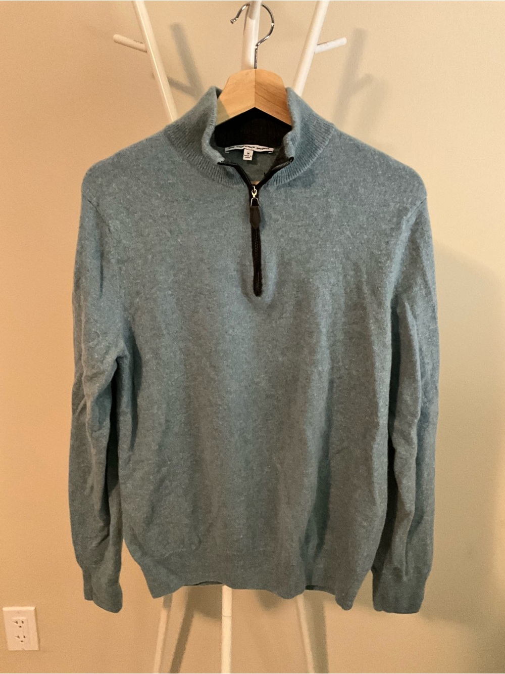 100% Cashmere Men's Half-Zip Heathered Seafoam Sweater